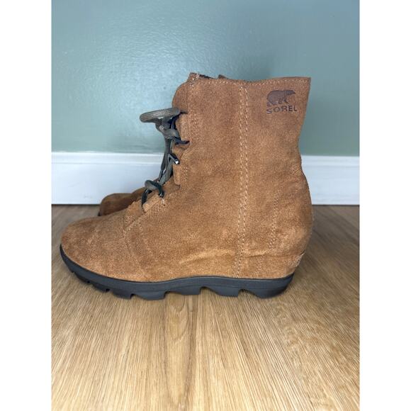 Sorel Joan of Arctic Women’s 5 Lace Up wedge Boots Brown Raw Suede Leather - Picture 3 of 8